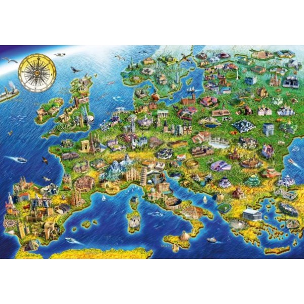 Mapa z najsłynniejszymi zabytkami Europy (1000el.) - Sklep Art Puzzle